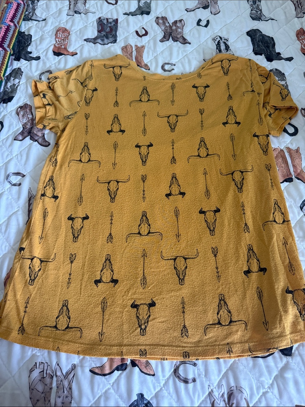 Mustard Yellow Western Skull & Arrow Print Tee